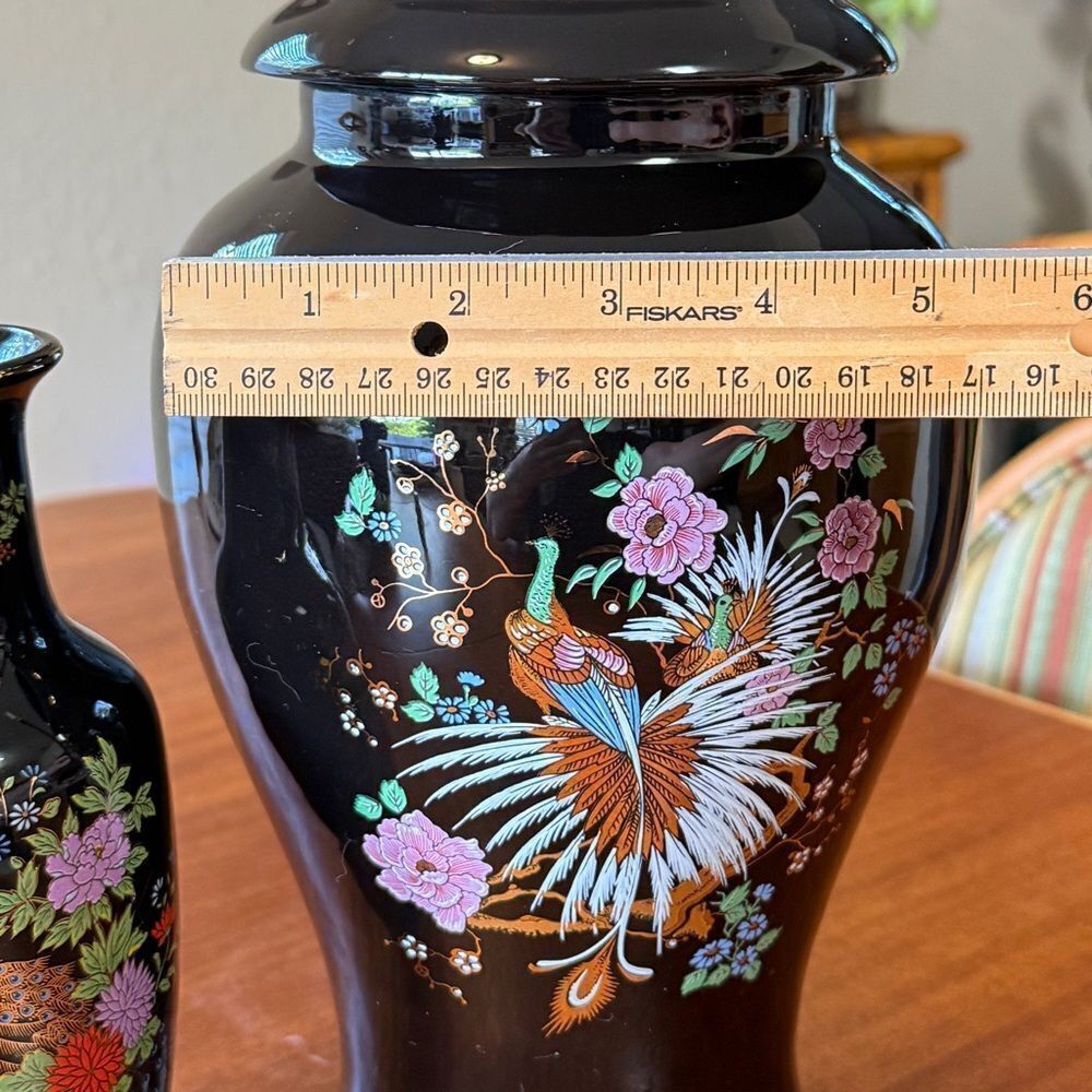 Vintage Ceramic Peacock Imperial Kutani 8” Japanese Vase and 15” Ceramic Pottery - Picture 10 of 16